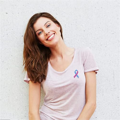 Image of Pink & Blue Ribbon Shaped Enamel Pin Pregnancy Intant Loss Awareness Ribbon Brooch Lapel Pin Metal Badge for Birth Defects Awareness, SIDS Awareness, Male Breast Cancer, Fundraising & Gift Giving