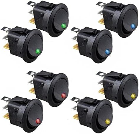 8 Pack 12V Waterproof LED Rocker Switch Round Dot Auto On Off 20A | 8 Pcs LED Round Rocker Switches, 12V Waterproof, 20A, Auto Boot Function.