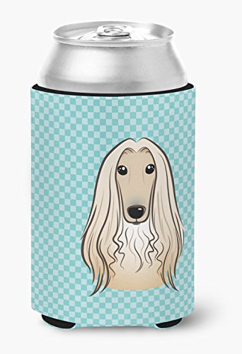 Caroline's Treasures BB1182CC Checkerboard Blue Afghan Hound Can or Bottle Hugger Cooler Washable Drink Sleeve Collapsible Beverage Insulated Holder, Can Hugger, Multicolor
