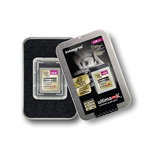Integral 128GB CFexpress Memory Card Type B 2.0 12K and 8K RAW and 8K 120 FPS 1700MB/s Read 1400MB/s Write Speed 1300MB/s Sustained Write Speed Designed for Advanced Cinematic and DSLR Cameras