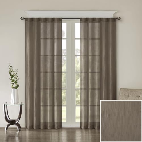 Madison Park Harper Sheer Bedroom, Modern Contemporary Window Curtain for Kitchen, Solid Fabric Panels, 42