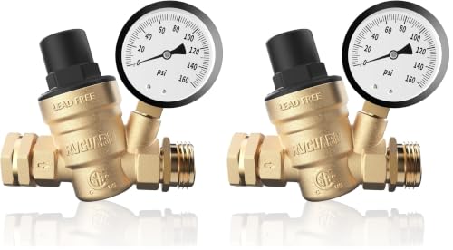 Image of RVGUARD RV Water Pressure Regulator Valve, CSA Approved, Lead-Free Brass Adjustable Water Pressure Reducer with Gauge and Inlet Screen Filter for RV Camper Travel Trailer (Pack of 2)