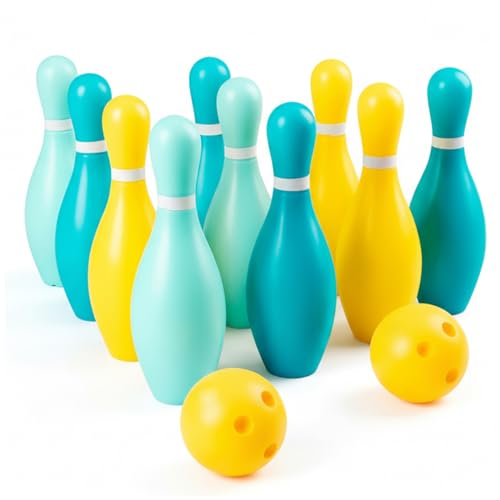 Goutdori Kids Bowling Set 10 Pins & 2 Balls Indoor Outdoor Sports Toys Plastic Bowling Games for Kids with EasyKnock Pins for HandEye Coordination