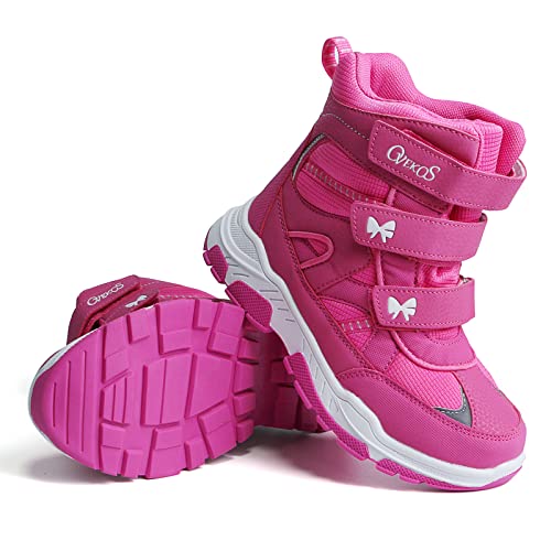 Ovekos Boys Girls Hiking Boots Kids 100 Percent Waterproof Outdoor Ankle Boots Toddler Winter Anti-Slip Walking Sneaker Shoes Rose Red Us 2 Little_Kid #TOP1