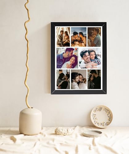 Image of Wood Customized Rectangular Photo Frame with Photo Upload | Personalized Wall Picture Framed for Birthday Anniversary Wedding Gifts - 6x8 Inch - 8 Images, Black