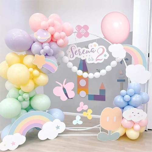 Image of MEBAY Pastel Balloon Garland Arch Kit 146Pcs Macaron Pink Blue White Yellow Latex Balloons Different Sizes 18 12 10 5 Inch for Gender Reveal Baby Shower Wedding Birthday Party Decoration