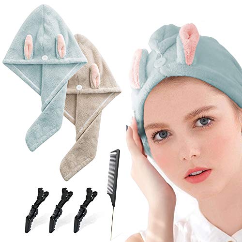Microfiber Twist Hair Towel Wrap Turban After Shower Dry Hair Wrap with Button Anti Frizz Fast Quick Drying Hair Towels Hat Super Absorbent and Soft Wet for Women Girl