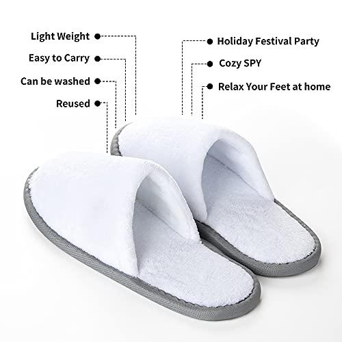 Spa Slippers, (White-6Pairs) Closed Toe Medium Size Disposable Indoor Hotel Slippers, Fluffy Coral Fleece, Padded Sole For Comfort- For Guests, Hotel, Travel, Fits Us Men Size 6 & Women Size 7 #TOP4
