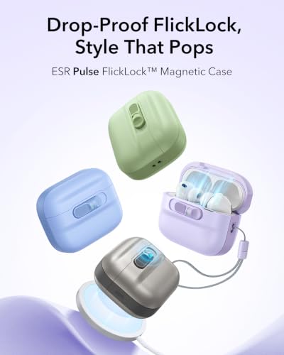 Image of ESR for AirPods Pro 3 Case (2025), Compatible with AirPods Pro 3 (USB-C Cable), MagSafe Ready, Magnetic Lid Lock, Full Drop Protection Cover with Lanyard, Purple
