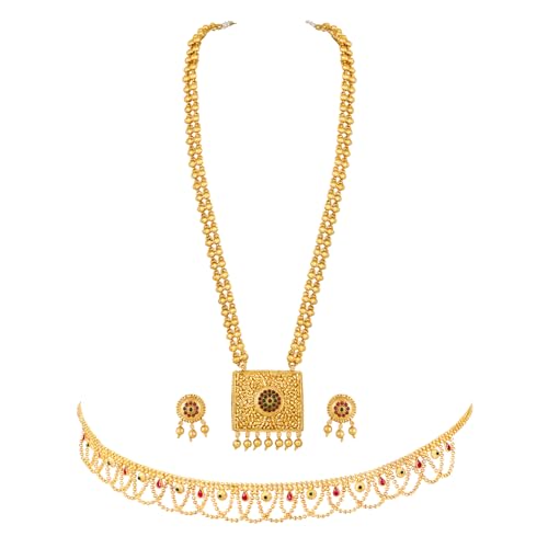 Image of Peora Gold Plated Bridal Jewellery Set with Kamarband Gift for Women Indian Traditional Ethnic Wedding