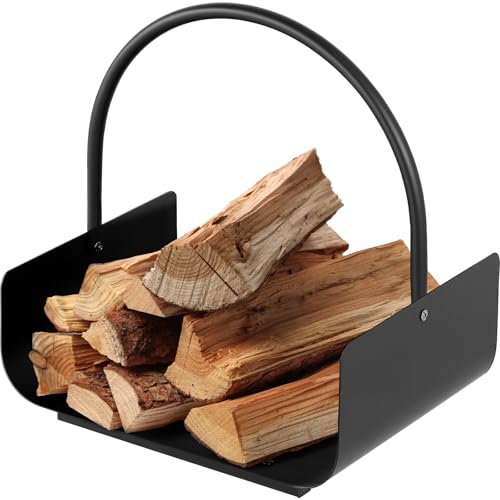 Amagabeli Holzkorb Kaminholz 40 x 30 x 40cm Kaminholzkorb Brennholzkorb Metall Feuerholzkorb Holzwiege Kamin aus Stahl mit Henkel Tragekorb für Holz Kaminholz Holztrage für Holzofen Kaminholzschale
