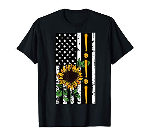 Baseball Player American Flag Sunflower Sports Lover Gifts Camiseta