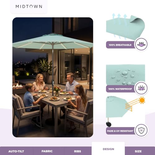 Image of Midtown Umbrellas LED Swilt - 10 Ft Solar LED Patio Umbrella, Seawater