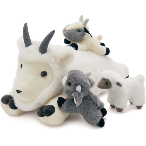 Karister 4Pcs Giant Goat Plush Toy, 17.7' Soft Mother Goat Stuffed Animal with 3 Cute Baby Goat Plushies, White Goat Body Pillow for Kids, Cuddly...