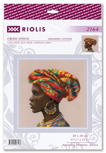 Image of RIOLIS - Amazing Women. Africa 2164, Valentine Cross Stitch Kits 11 inchx11, Cross Stitch Kits for Beginners & Advanced, Crossstitching Kit Adult, Embroidery Counted Stitching Kit