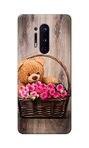 Image of PRINTFIDAA Roses and Teddy Bear in The Wicker Hard Back Cover for OnePlus 8 Pro Back Cover -(P6) KAT1004