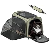 Petsfit Expandable Cat Carrier Dog Carrier,Airline Approved Soft-Sided Portable Pet Travel Washable Carrier for Kittens,Puppies,Removable Soft Plush mat and Pockets,Locking Safety Zippers