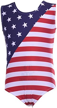 Gsha Girls Gymnastics Leotard American Flag Spliced Bodysuit Red White Blue Dancewear 2-10 Years