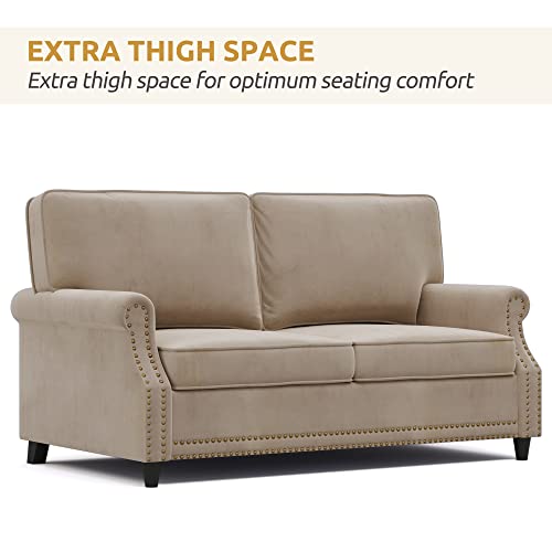 Merax 64" Modern Upholstered Velvet Loveseat Sofa With Deep Soft Couch For Livingroom Bedroom Office Camel Love Seats #TOP4