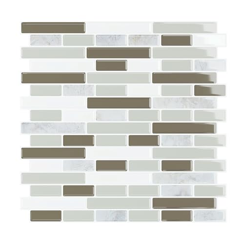VEELIKE Mosaic Peel and Stick Backsplash Tile Glossy Sage Green Stick on Backsplash Tiles for Kitchen 6 Sheets Self Adhesive Wall Tiles for Bathroom Laundry Room Fireplace RV Renters 12''x12''