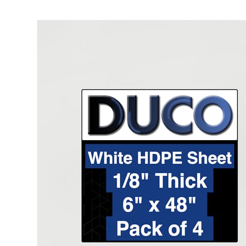 Duco USA-Made HDPE Sheet 1/8 Inch Thick 6" x 48" - 4 Pack of White HDPE Plastic Cutting Board Plastic Sheet for Kitchen, Signs, Crafts, Shelf Board, and Dishwasher Friendly