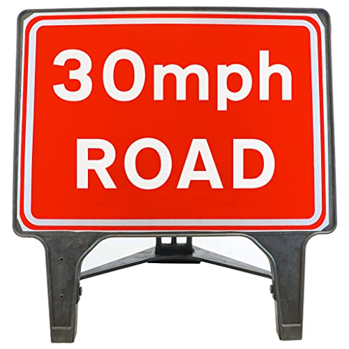 30mph Road 1050x750mm Road Sign - Plastic Temporary Road Street Traffic Safety Sign for Road and Street Works - Freestanding with Reflective Sign Face