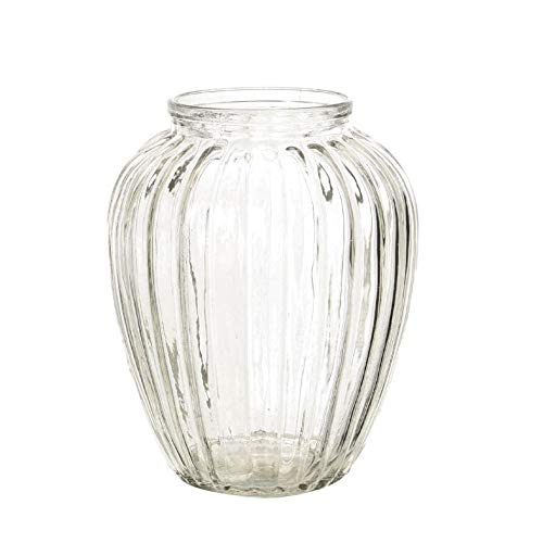 Angravehome Clear Round Ribbed Glass Flower Bud Vase Jar Home Decoration Decor Ornament (13Cm)