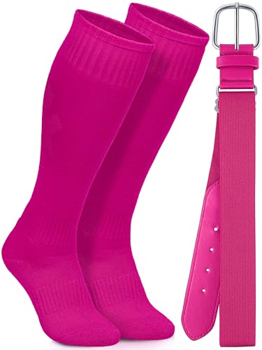 Image of Baseball Socks and Belt Set Cotton Youth Softball Socks for Boys Girls