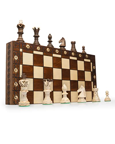 ChessEbook Juego de Ajedrez - Tablero de Ajedrez de Madera 52 x 52 cm, Juego de Tablero Ajedrez Plegable - Juego de ajedrez con Tablero de Madera y Piezas Hechas a Mano