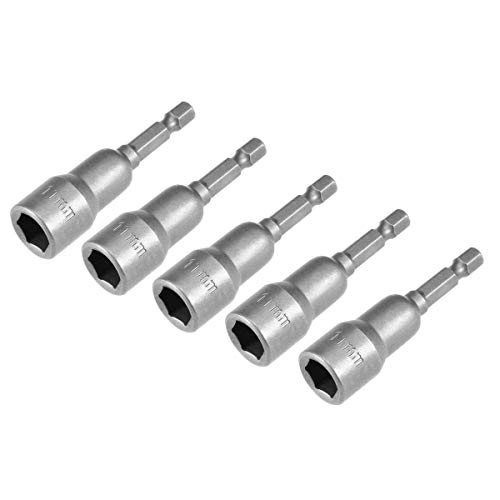 AUXcell 65mm Length 11mm Hex Shank 6mm Hexagonal Deep Socket Magnetic Nut Driver Bit Gray 5pcs