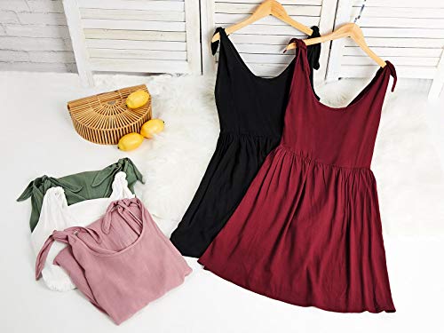 Cnjfj Womens Summer Shoulder Tie Strap Babydoll Dress Casual Scoop Neck A-Line Skater Swing Mini Sundress Army Green #TOP5