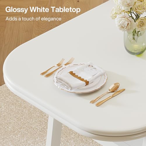 Tribesigns White Dining Table - 80cm Compact Kitchen Table for 4-6 People, Modern Design with Metal Legs for Dining Room, Kitchen or Cafe - Image 8