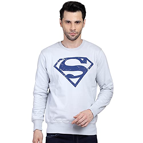 Image of Free Authority Superman Printed Regular Fit Grey Cotton Men's Sweatshirt