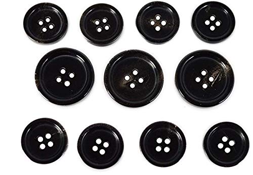 Konak Buttons Set of 11 Premium Genuine Black Buffalo Horn Blazer Buttons with Polished Round Rim for Sport Coats (Black 3pcs 20mm 8pcs 15mm)