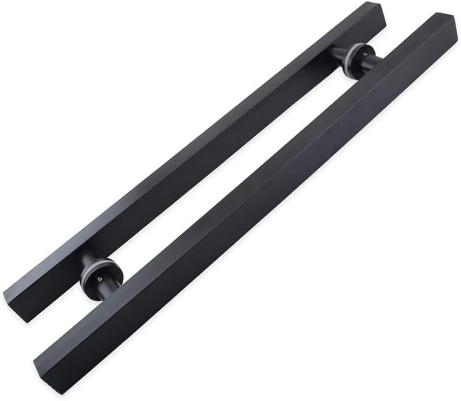 24 Inch Square Rectangle Shape Stainless Steel Pull Entrance Gate Long Handle Modern Commercial Interior Exterior Door T Bar Pull Push Two Side Glass Door Handle Matte Black Paint Finish