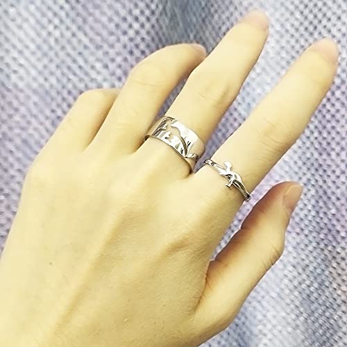 Matching Promise Open Rings for Couples Heart Dinosaur Lightning Statement Engagement Wedding Adjustable Ring Band Sets for Him and Her High Polished Comfort Fit Anniversary Valentine's Day Gifts2