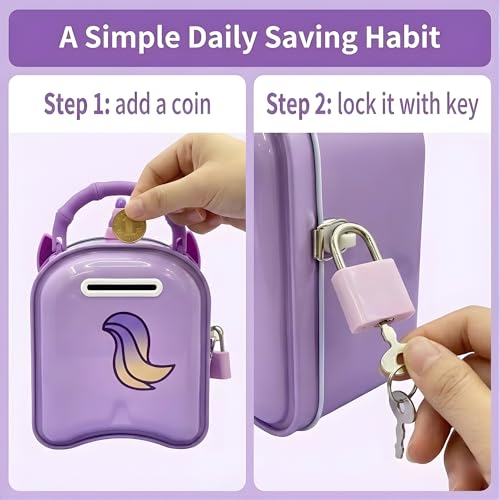 Image of Crackles Unicorn Piggy Bank for Girls with Lock & Key | Kids Money Bank Metal Coin Box | Cute Piggy Bank for Kids Girls | Kitty Bank, Gullak, Baby Money Bank, Gift Boys & Girl- Random Color