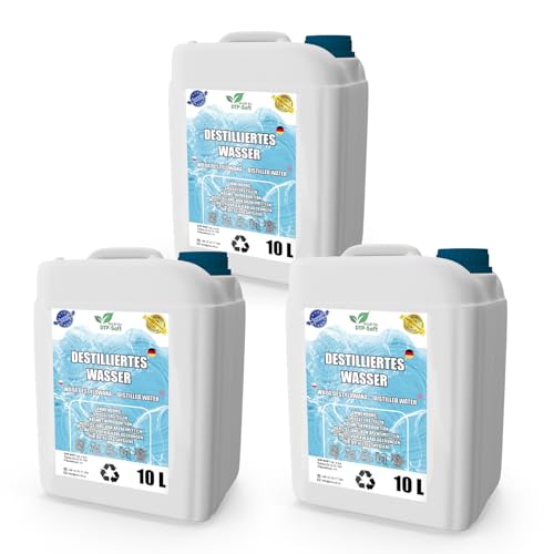 Agua destilada 100% pura 30L | Agua desmineralizada 3x10L – agua destilada apta para plancha, humidificador, baterías y mucho más