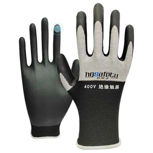 SNONESIY Elektriker Handschuhe 400 V Spannungsbeständigkeit Schutzhandschuhe Arbeitshandschuhe Gummi Handschuhe mit Anti-Rutsch-Textur Touchscreen für Elektrische Wartung (Grau)