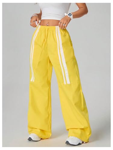 SHENHE Women's Low Rise Drawstring Elastic Waist Pants Wide Leg Y2k Baggy Loose Pants4