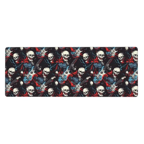 Grand tapis de souris de jeu 30,5 x 80,5 cm avec motif tête de mort et guitare rock pour PC