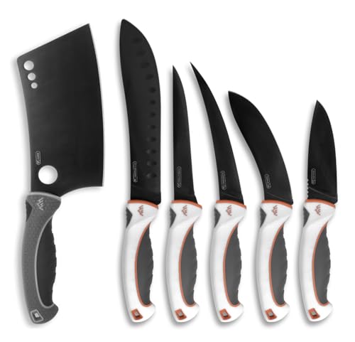 OUTDOOR EDGE ErgoMax 7-Piece Set with Cleaver - Professional Game Processing Knife Kit - Caping & Boning Knives, Skinning Knife, Butcher, Cleaver, Elite Big Game, Elk & Deer Hunting Gear