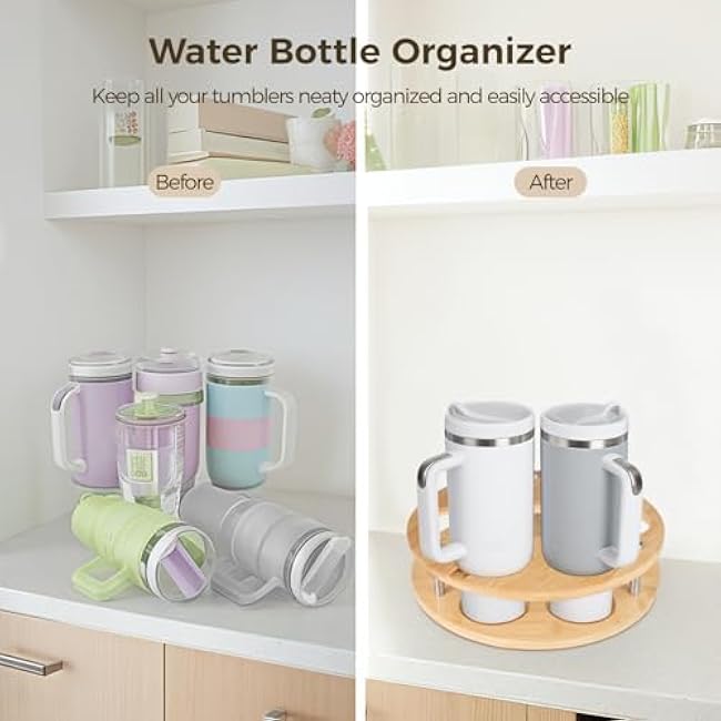 2 Pcs Rotatable Wood Tumbler Organizers, Compatible with Stanley 40 oz Tumblers, Spinning Cup Holders for Kitchen Counter, Wooden Stanley Cup Organizers for Cabinet Countertop