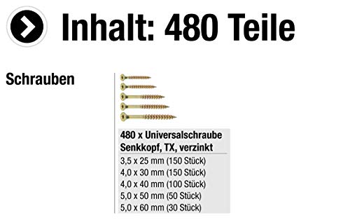 Spanplattenschrauben Sortiment Connex 480-teilig in Stapelbox