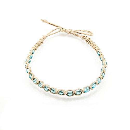 BlueRica Braided Hemp Cord Anklet Bracelet with Turquoise Blue Beads