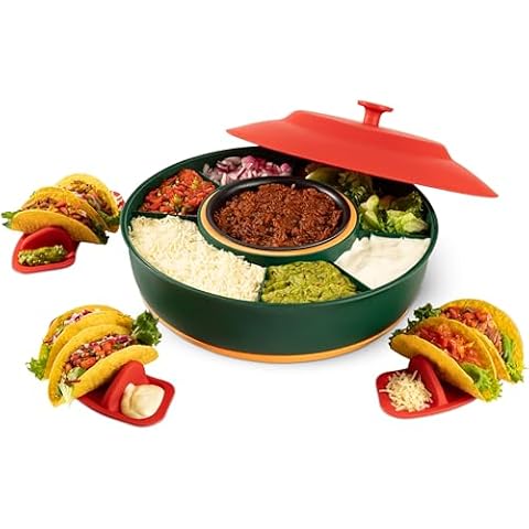 Taco Tuesday Kit - Taco Bar Serving Set for a Party - 30oz Heated Pot, 4 Taco Holders, & Detachable Lazy Susan Tray - Taco Night Fiesta – Unique Couple & Housewarming Gift Set Ideas Cover