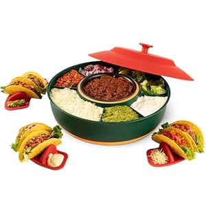 Taco Tuesday Kit – Taco Bar Serving Set for a Party – 30oz Heated Pot, 4 Taco Holders, & Detachable Lazy Susan Tray – Taco Night Fiesta – Unique Couple & Housewarming Gift Set Ideas