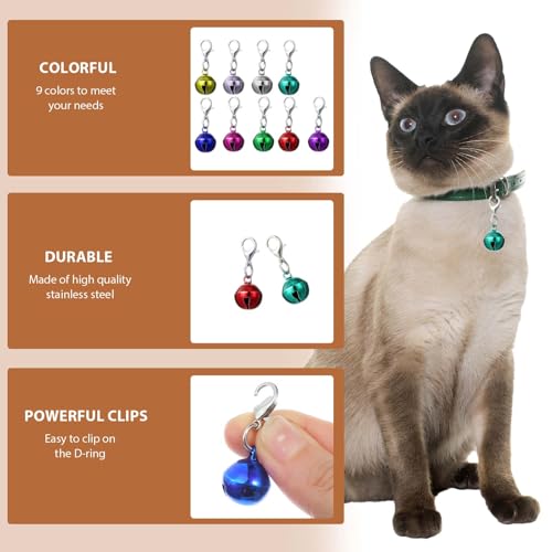 Larrel 9 Stück Katzenhundehalsband Jingle Bell, Bunte Haustier Glocken mit Verschlüssen Trainings Glöckchen Halsband Anhänger Haustierhalsband Zubehör Tracker Glocke für Party DIY Basteln Dekoration
