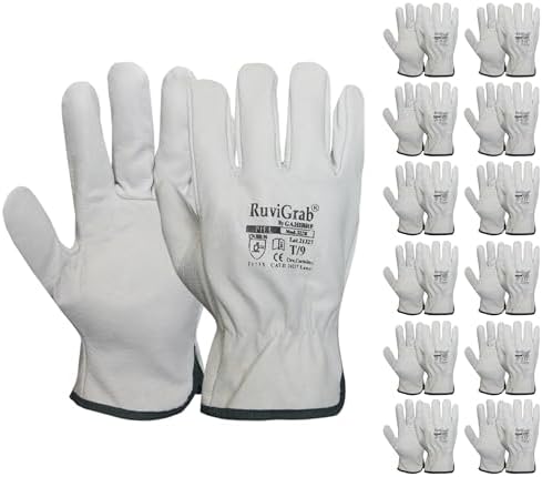 RuviGrab - Pack 12 pares - Guante de Trabajo Piel, Guantes jardin...