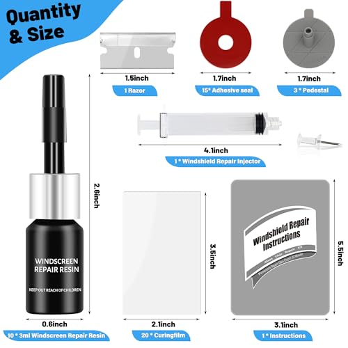 10 Pcs Windshield Repair Kit, 2025 New Windshield Crack Repair Kit Car Glass Repair Kit, Fluid Quick Windshield Repair for Chips and Cracks, Star-Shaped Crack